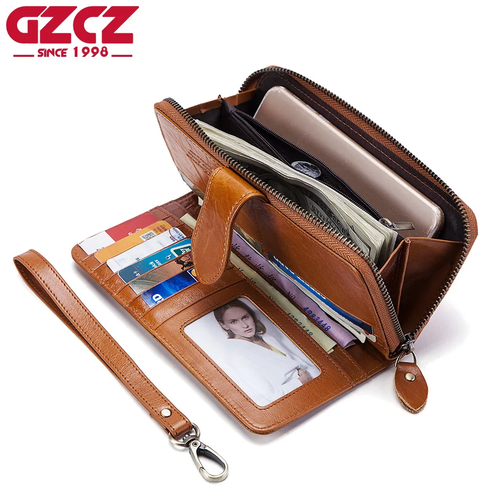 

Genuine Leather Brown Women Wallet Large Coin Purse Quality Cow Leather Female Long Wallet Women Casual Leather Wallet