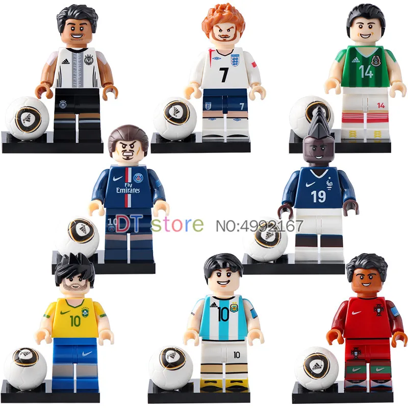 

50Pcs/Lot Professional Football Team SuperStar Messi Ronaldo Neymar JR Building Block Bricks Toys For Children Gifts KF6032