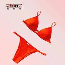 Orange Color Bikini Wear Triangle Top Free Feeling Bra Swimsuit Sexy Thong Skimpy Bottom Bathing Set Summer Beach Swimwear