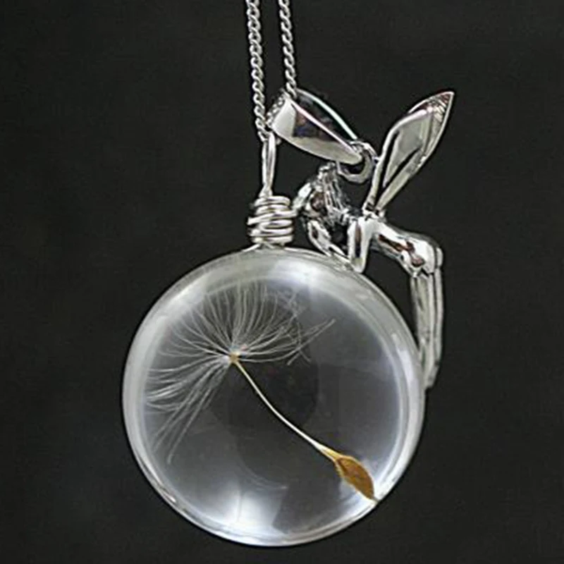 Фея ожерелье с настоящим одуванчиком. Сделайте поддерживается Динь-Динь. Романтические воздушные серебряные украшения подарок для нее