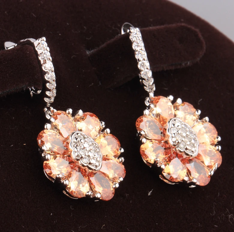 Элегантные цветы шампанское коричневый/оранжевый Morganite стерлингового серебра 925