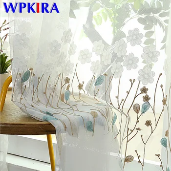 

Embroidered Tulle Curtain Voile On the Window Flower Modern White Window Screen Cute Tulle Curtain for Kids Bedroom Rideaux D3