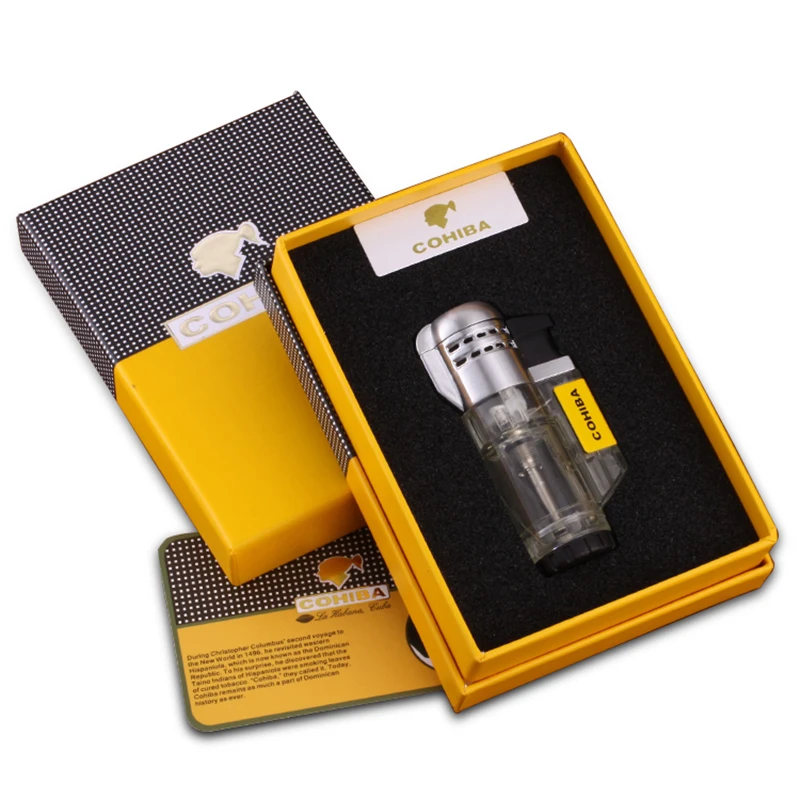 COHIBA гаджеты ветрозащитная 3 факел струйное пламя Бутановая газовая зажигалка