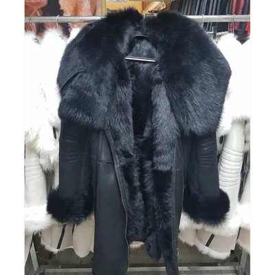 Женская куртка из турецкой овчины Тоскана Женская длинная шуба женская зимняя теплая куртка - Цвет: Black-3