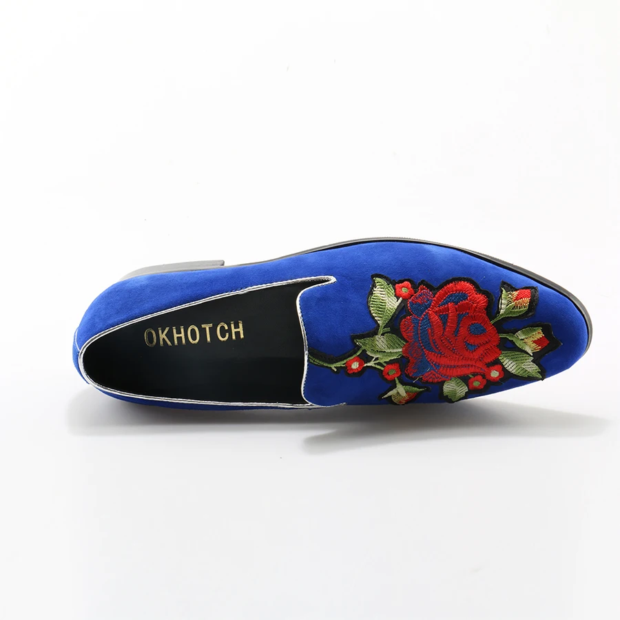 Flower Suave Mocasines Cuero Hombres Floral Deslizamiento Conducción Okhotcn Zapatos God En Suede Flower blue Buena De Flower Bordado black Red Pisos Calidad Blue Casual 07gxxnwq8