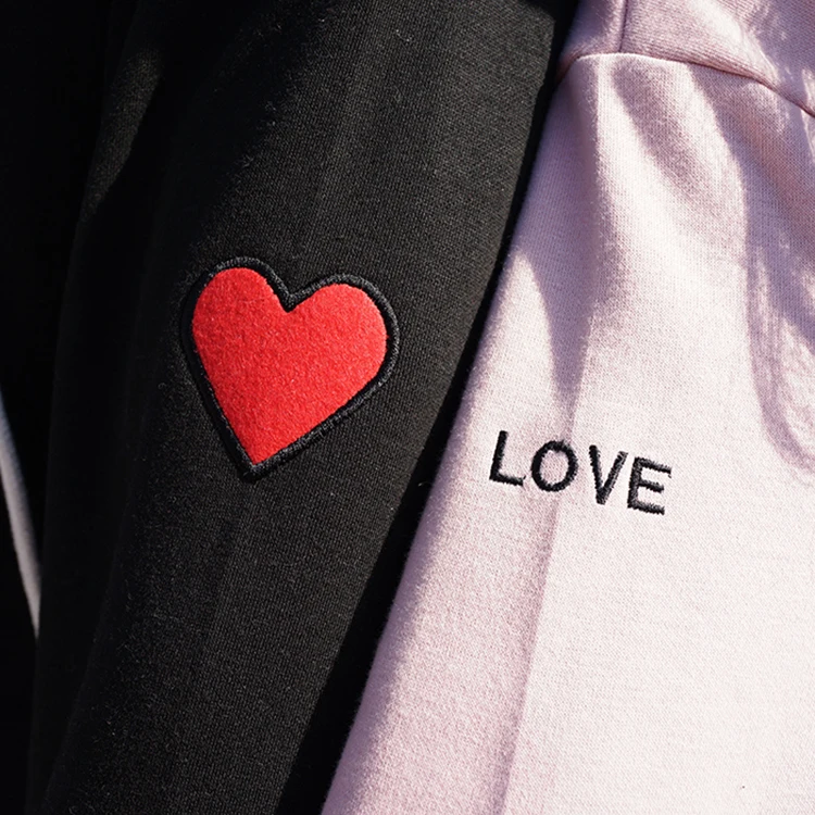  Hot Women Chic Hoodies Love Heart Embroidery Winter Sweatshirt Couple Friends Pullover Harajuku Lon