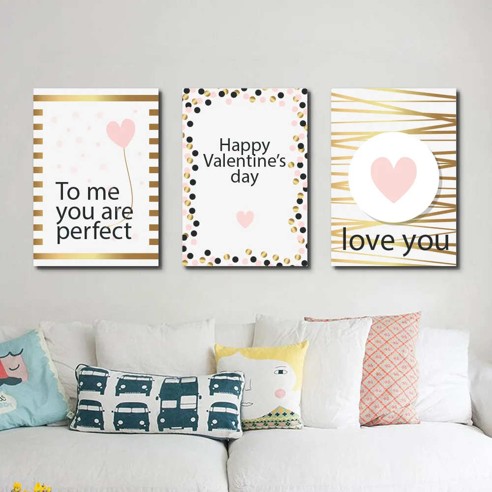 

Canvas Painting Pink Love Hearts With Letters Decorative Paintings Living Room Mural Posters And Prints Wall Art Pictures