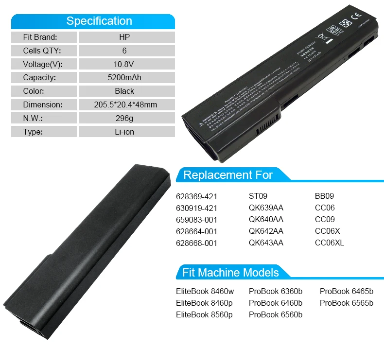 Новый аккумулятор для ноутбука HP EliteBook 6360b 6460b 6560b bb09 cc06 cc06x cc06xl cc09 qk643aa 628668-001 628369- 421