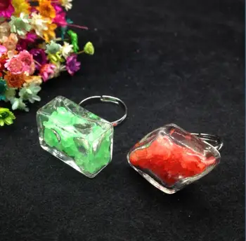 

10sets/lot rectangle Liquid Rings, glass bubble Liquid diy rings, Glass Globe Bubble Vial rings, glass wishing bottle diy ring