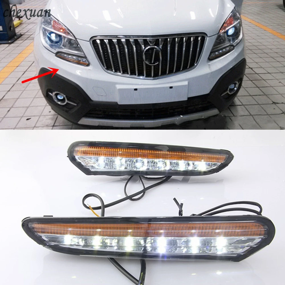 

CSCSNL 1 Set Car LED For Buick Opel Mokka Vauxhall 2012 2013 2014 2015 12v DRL Daytime Running Lights With Turn Yellow Signal