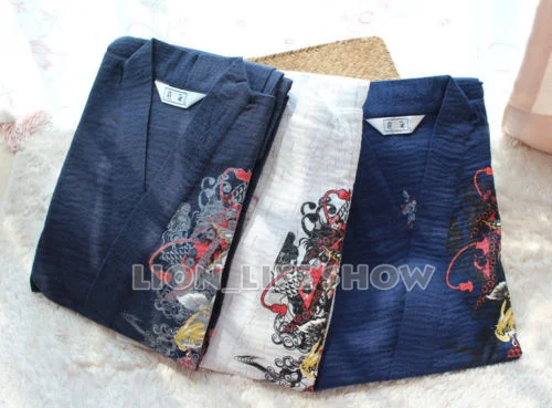 summer Men Japanese Jinbei Kimono Carp Short Sleeve Pants Sleepwear Pajama Homewear