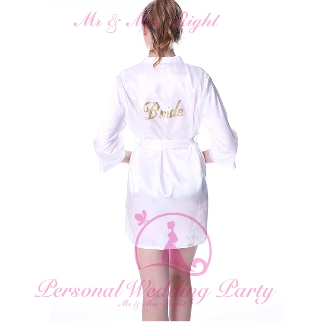 Fashion Robe Bride With Shine Gold Letter  Kimono Satin Soft Bride Robe Sexy Wedding Party Dresses Women Nightgown Lady Yukata