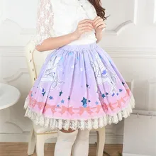 Новинка, женские плиссированные кружевные юбки в стиле Лолиты с розовым бантом, звездами и единорогом, высокое качество, японская мода, фиолетовые юбки