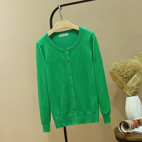 AYUNSUE Женский вязаный кардиган женские трикотажные изделия свитера с длинными рукавами Мода женские белые кардиганы Sueter KJ596 - Цвет: Grass green