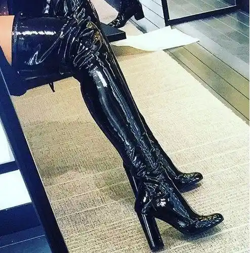 patent leather over the knee boots