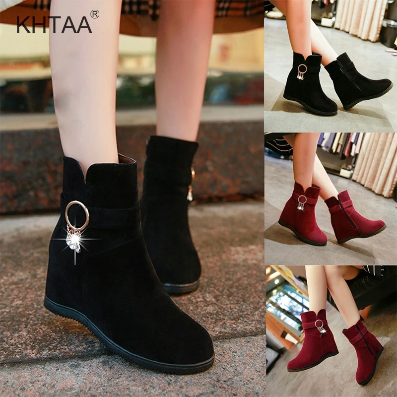 

Flat Platform Buckle Women's Ankle Boots Winter Warm Fur Short Plush Height Increasing Ladies Shoes 2018 Zipper Fashion Footwear