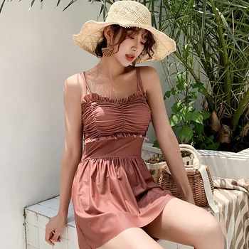

Women's One-Piece Swimsuit Swimwear Push Up Beach Outings 2019 Woman One Piece Bathing Suit Skirt Sexy Backed Suspender Pleated