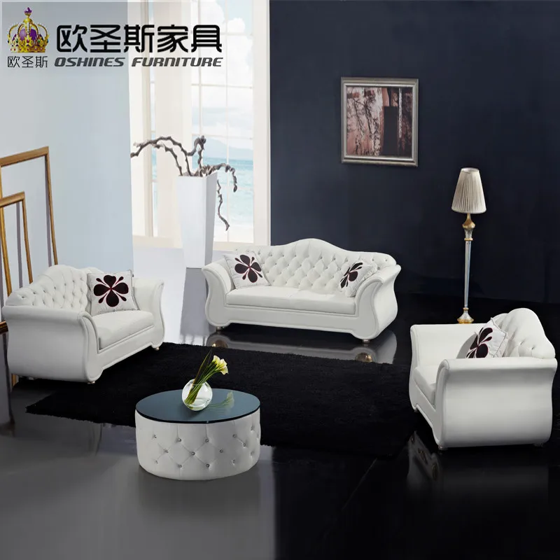 

China Factory Sale Euro Hotel Pure White Chesterfield Furniture Livingroom New Model Cowhide Pvc Leather Sofa Sets Pictures F22