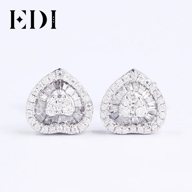 EDI Роскошные 0.42ct серьги-гвоздики с бриллиантами 14K 585 Белое золото двойной Halo форме сердца проложить Изумрудное кольцо алмазные серьги для женщин