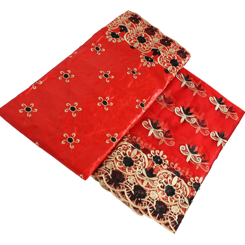 

red black gold embroidery diy fabric African diy fabric 2019 fashion new guinea brocade nigerian gele headtie 5+2yards/lot