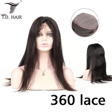 Tdhair бразильские Прямые 360 фронтальные парики шнурка предварительно сорвал с волосами младенца Remy человеческих волос парики шнурка для черных женщин 10-32 дюймов