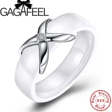 

GAGAFEEL Elegant 925 Sterling Silver Ring AAA CZ Crystal White Ceramic Rings Wedding Bands Fine Jewelry