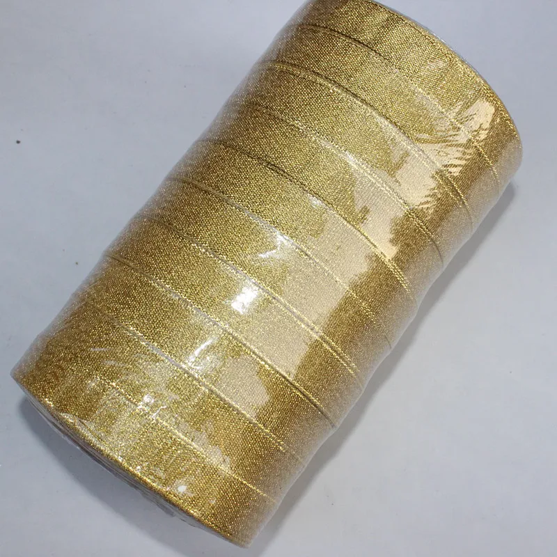 

250 Yards/lot 5/8'' Width 15mm Gold Silver Edge Glitter Golden Ribbon Gift Wrap Golden DIY Accessories