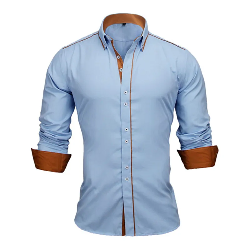 N5023LightBlue VISADA JAUNA,, мужская рубашка, Мужская одежда, подходит для хлопка, одноцветная Модная рубашка с длинным рукавом, для мужчин, США, 2XL, Camisa Masculin, N5021 - Цвет: N5023LightBlue