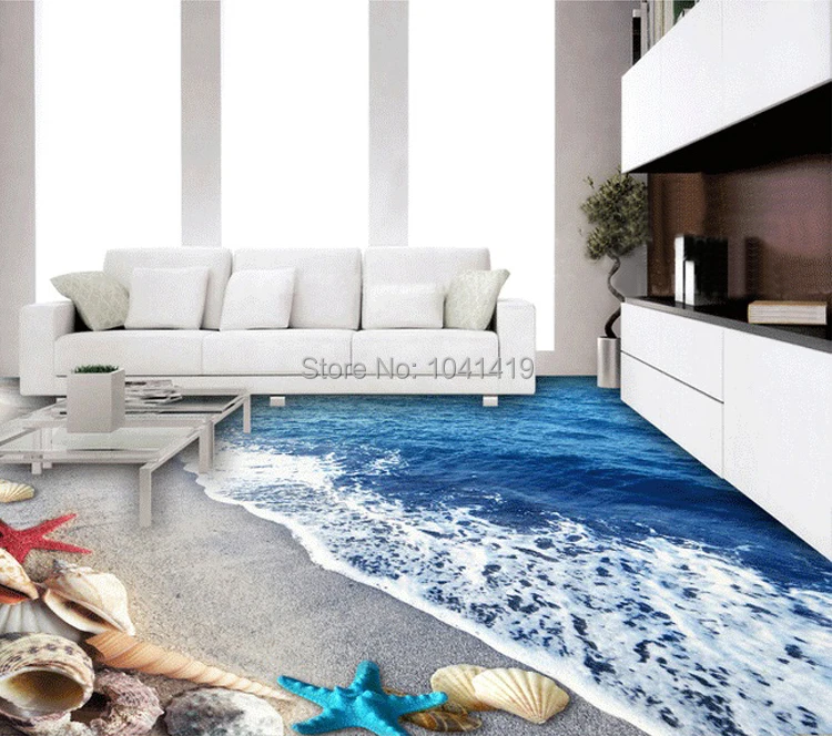 Пользовательские 3D фото водонепроницаемые обои для ванной пол фрески домашний декор самоклеющиеся виниловые обои пляжные синие морские наклейки