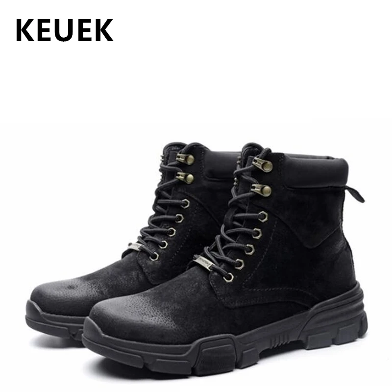 

Spring Autumn Men Motorcycle boots Genuine leather Lace-Up Ankle Military boots Male Tooling shoes Vintage Martin boots 02A