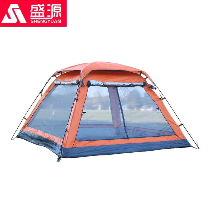 

Automatic Large 4 Person Pop Up Camping Tent Big 4 Corners Square Top Instant Sunscreen Single Layer Double Door 4 Window Tents