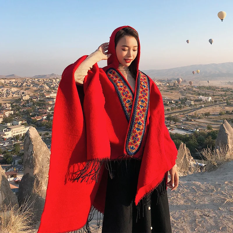 

Women's Winter Warm Red Color Scarves Tippet Ladies/ Women Shawls and Wraps Long Tassel Female Foulard Blanket Dropshipping