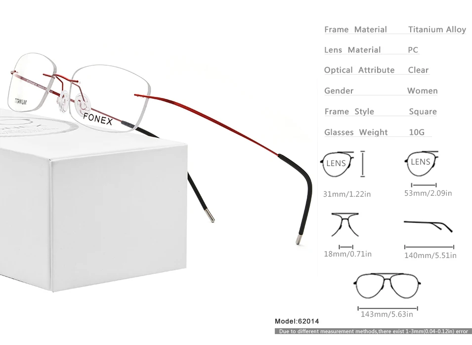 Титановый сплав оправа для очков, женские квадратные очки по рецепту, женские очки без оправы для близорукости, оправы для очков 62104