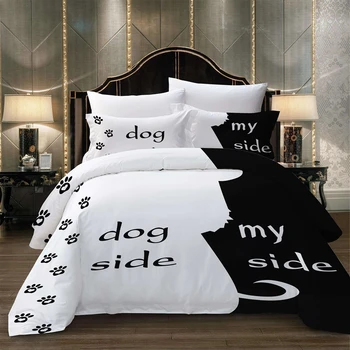 

Black&white Bedding Set Cat/Dog/He and her Couple Bedclothes Pillowcase Customized Duvet Cover Set Bedspread