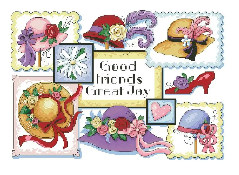 cs-2166 Cross Stitch Kit Good Friends Great Joy Different Hats Caps Dim 35159