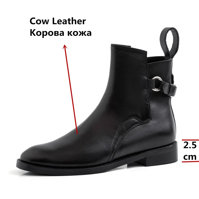 Женские ботинки Челси FEDONAS черные из натуральной кожи на низком каблуке с