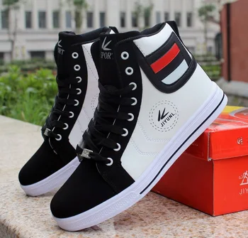 

GOXPACER New Spring And Autumn Men Shoes Men High-cut Casual Shoes Flats Lacing Fashion Patchwork Leather Shoes Plus Size
