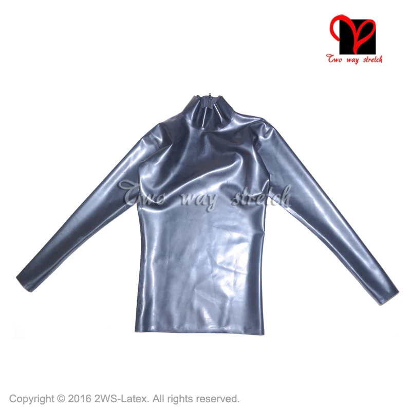 Sexy Black Latex T Shirt Long sleeves Rubber Tee shirt Gummi Uniform blazer Top clothes clothing plus size XXXL