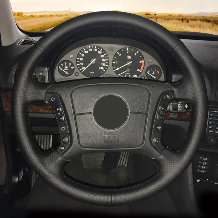 Прошитая вручную черная натуральная кожа Противоскользящий удобный мягкий чехол рулевого колеса автомобиля для BMW E46 318i 325i E39 E53 X5