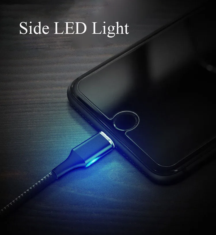 Боковой светодиодный магнитный Micro Usb кабель для iPhone 6S/8/x зарядка магнитное поглощение Microusb Магнитная строка данных для samsung