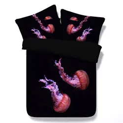 Новый Дизайн черный Стёганое одеяло печать морской Пособия по биологии Медузы узор Высокое качество Постельное белье 3/4 шт. Твин/Queen/ супер
