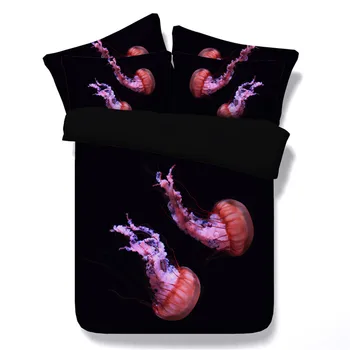 

New Design Black Quilt Cover Printing Marine Biology Jellyfish Pattern High Quality Bedding Set 3/4PC Twin/Queen/Super King Size