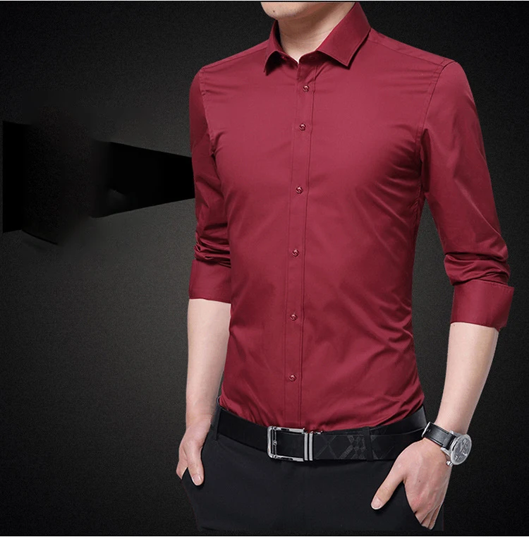 BROWON Men Fashion Blouse Shirt Long Sleeve Business Social Shirt Solid Color Turn-neck Plus Size Work Blouse Brand Clothes