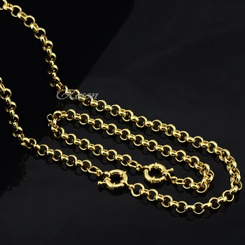 

1Set 6mm Wide Men Women Rolo Set Jewelry Gold Color Filled Link Chain Necklace Bracelet Set Sailor