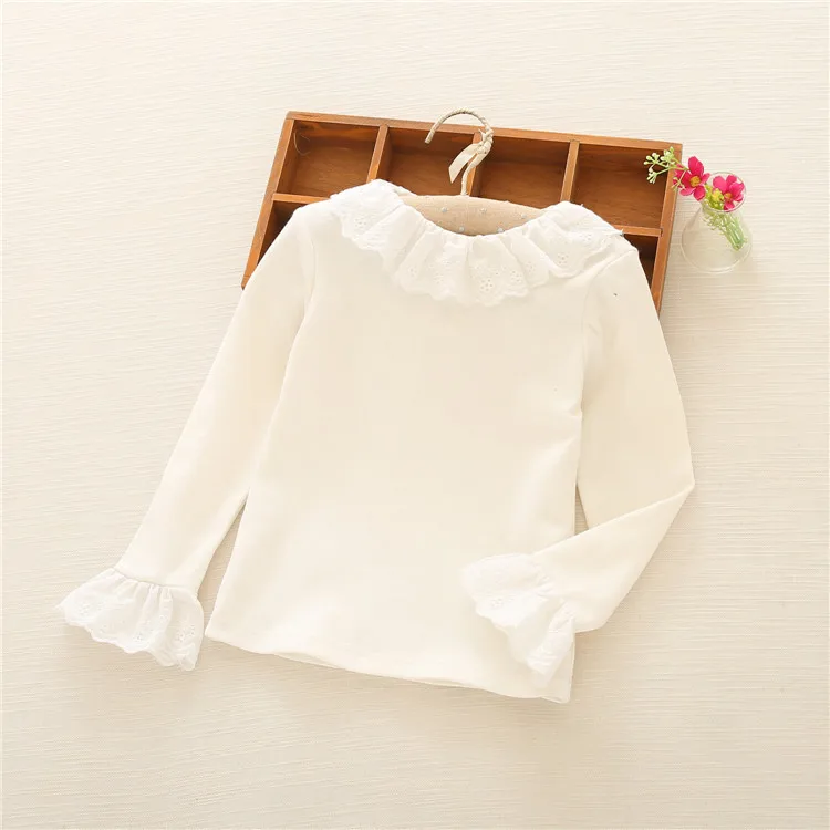 2017 Promotion Real Children T Shirts Sleeve Kids Girls Ruffle Shirt
