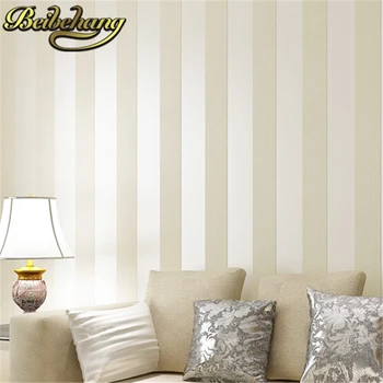 

10M,Simple Style Glitter Stripe Circles Wall paper Cream & Beige & brown Wide Band Stripe Prepasted Wallpaper Wall Covering