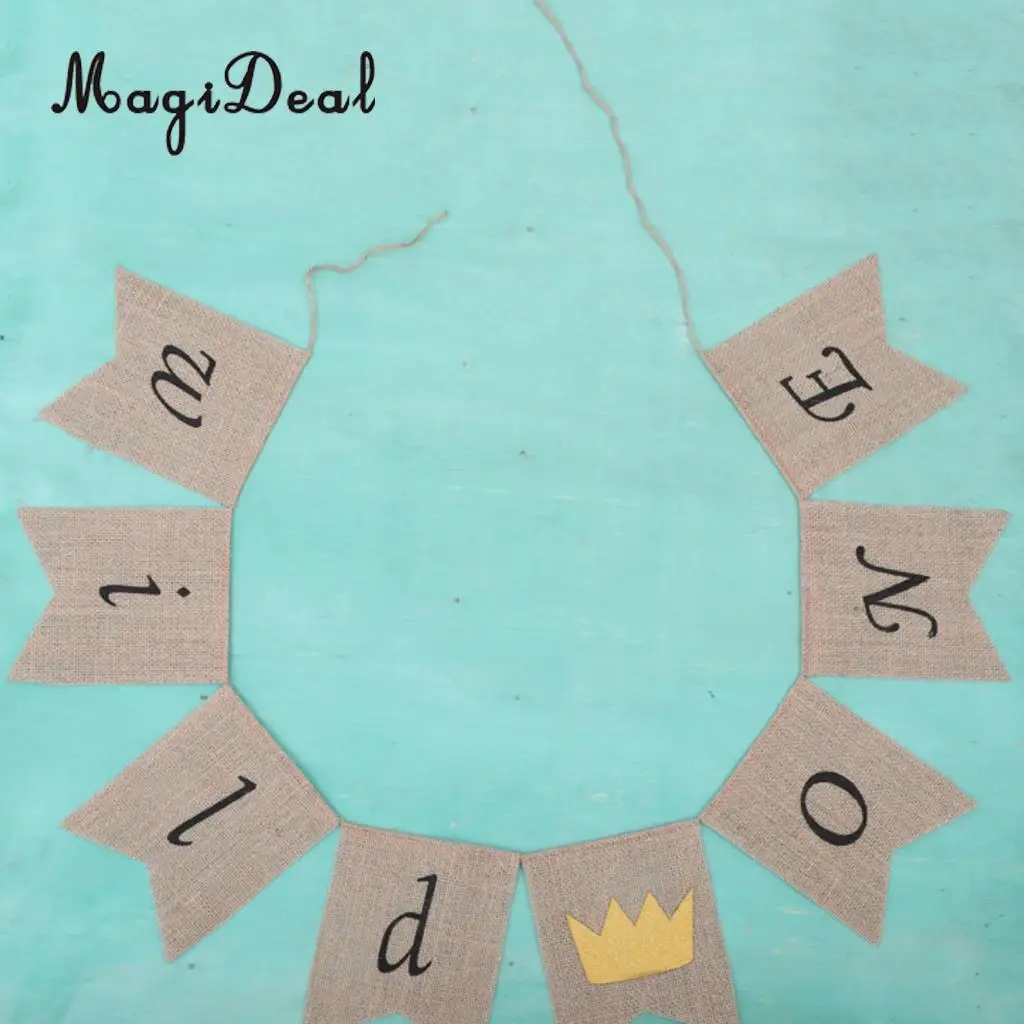 MagiDeal Vintage Burlap Wild One Banner with Crown 1st Birthday Baby Shower Party Garland Sign Cake Smash Wall Mantel Decor