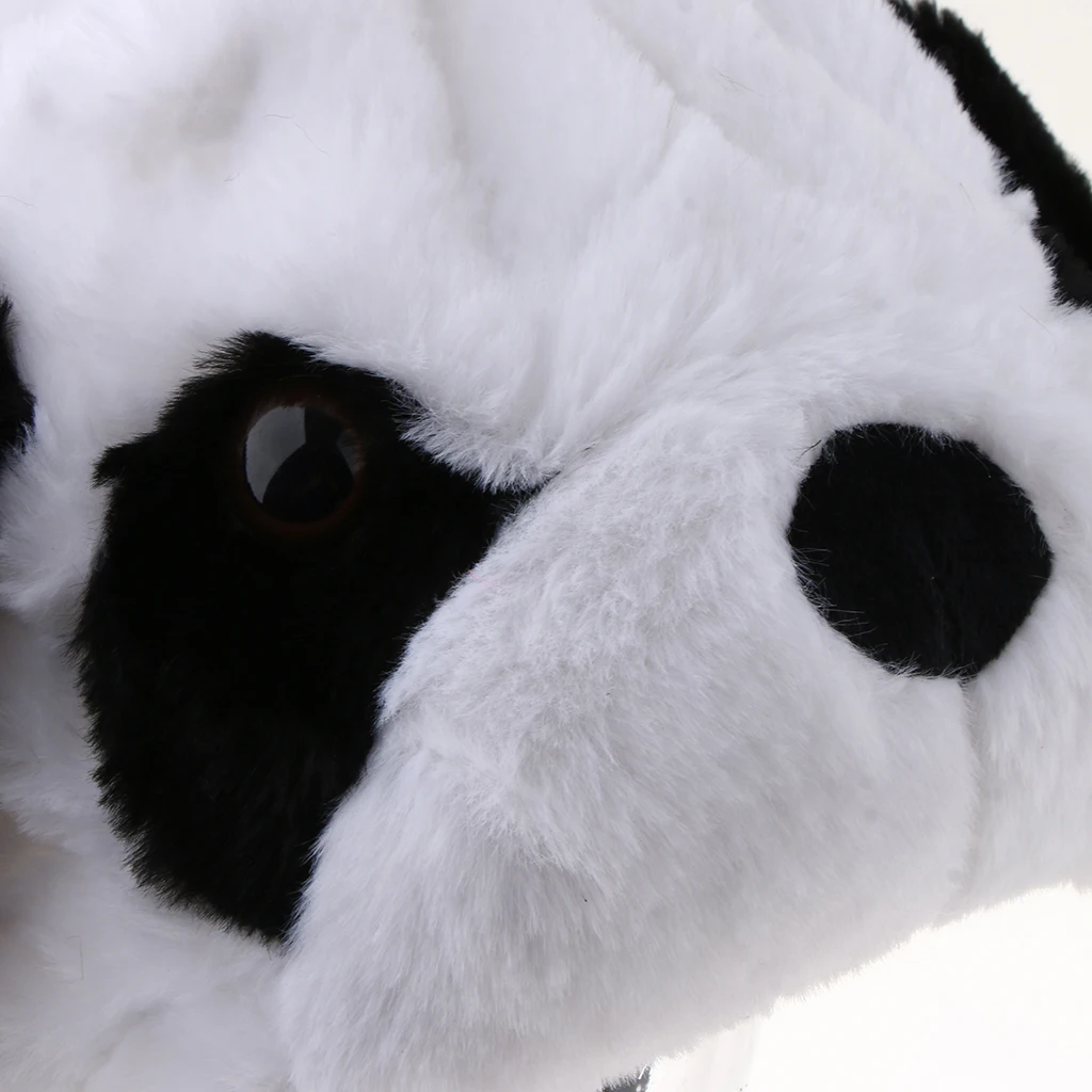 Black White Panda Hat Ear Moving Jumping Hat Funny Animal Design Plush Warm Hat Cap for Womens Girls
