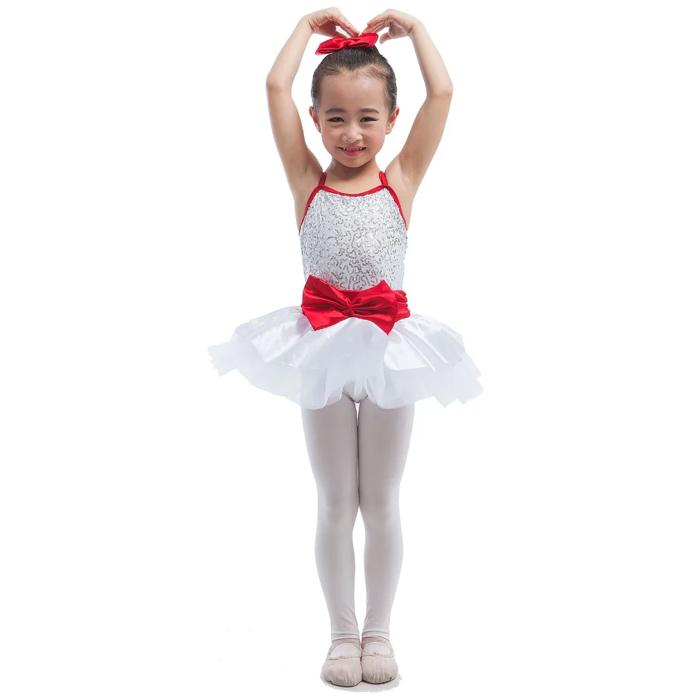New Lovely White Child Ballet Tutu Dancewear Silver Sequin Bodice Stage
