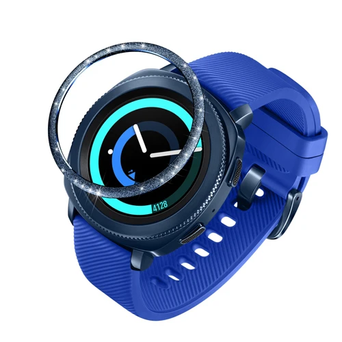 Замена смарт-чехол для часов из нержавеющей стали для samsung Galaxy Watch 46 мм 42 мм, драгоценный камень кольцо клеющаяся крышка против царапин металл - Цвет: Sanfen Blue